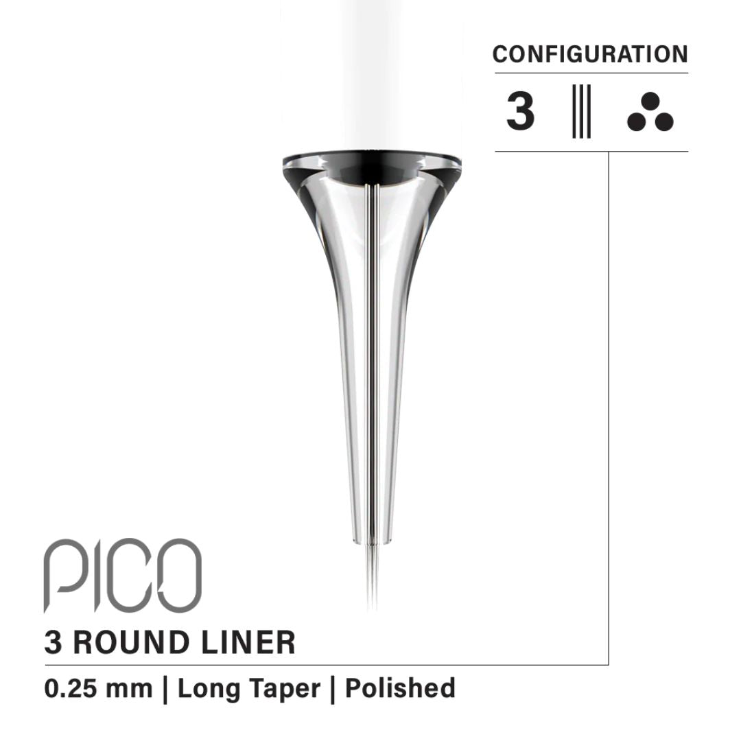 Vertix Pico Round Liner 3本針 / 0.25mm / Long Taper （20Pack）